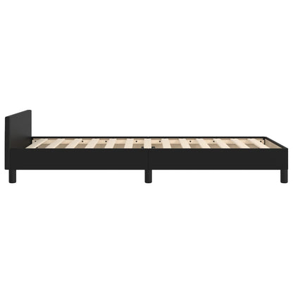 Estrutura de Cama Salu com Cabeceira em Couro Artificial Preto - 80x200cm - Design Moderno