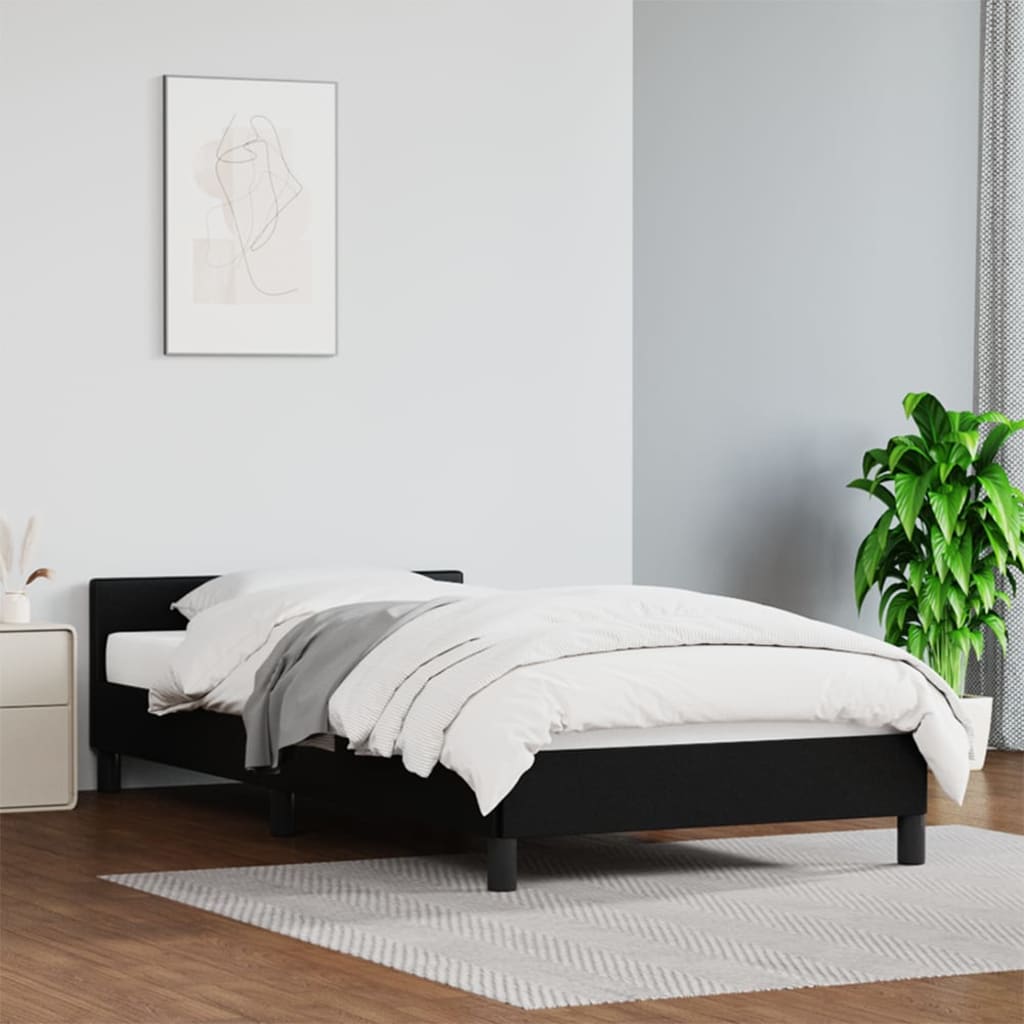 Estrutura de Cama Salu com Cabeceira em Couro Artificial Preto - 80x200cm - Design Moderno