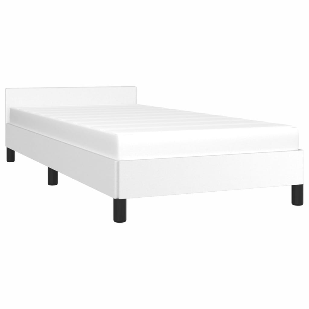 Estrutura de Cama Salu com Cabeceira em Couro Artificial Branco - 80x200cm - Design Moderno