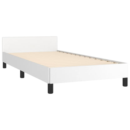 Estrutura de Cama Salu com Cabeceira em Couro Artificial Branco - 80x200cm - Design Moderno