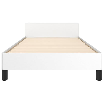 Estrutura de Cama Salu com Cabeceira em Couro Artificial Branco - 80x200cm - Design Moderno