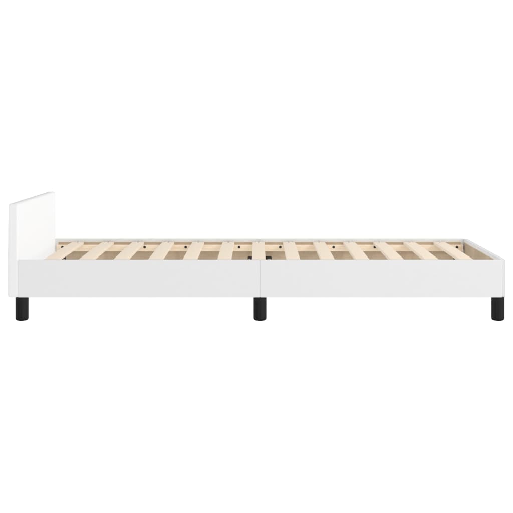 Estrutura de Cama Salu com Cabeceira em Couro Artificial Branco - 80x200cm - Design Moderno