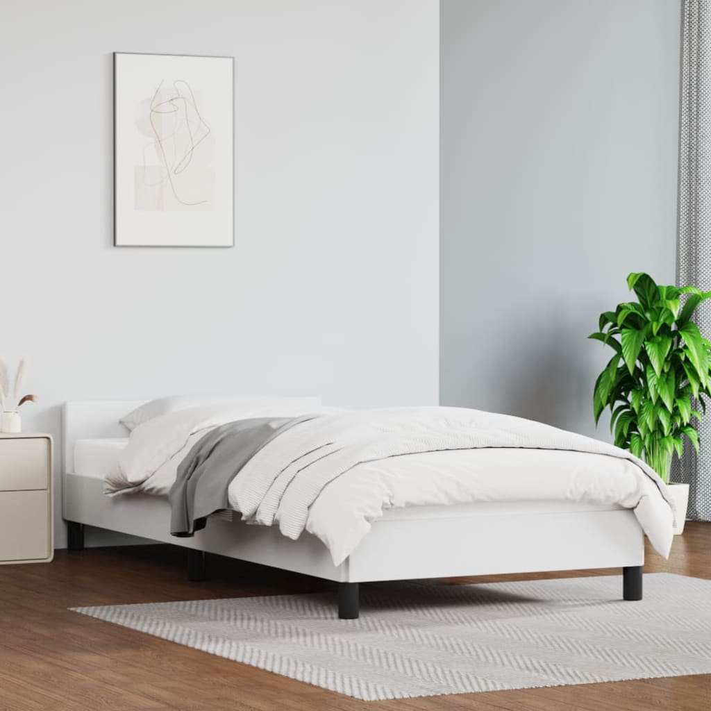 Estrutura de Cama Salu com Cabeceira em Couro Artificial Branco - 80x200cm - Design Moderno