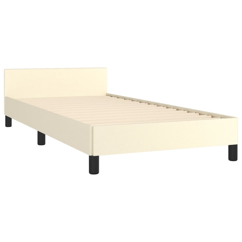 Estrutura de Cama Salu com Cabeceira em Couro Artificial Creme - 80x200cm - Design Moderno