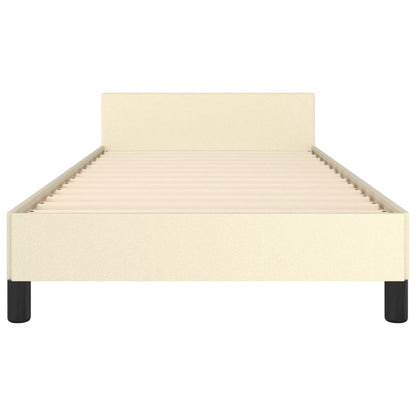 Estrutura de Cama Salu com Cabeceira em Couro Artificial Creme - 80x200cm - Design Moderno