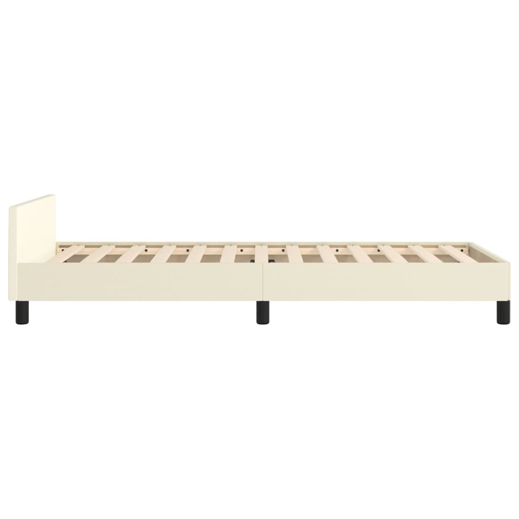 Estrutura de Cama Salu com Cabeceira em Couro Artificial Creme - 80x200cm - Design Moderno