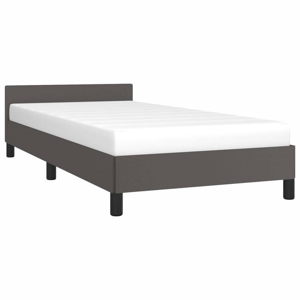 Estrutura de Cama Salu com Cabeceira em Couro Artificial Cinzento - 80x200cm - Design Moderno