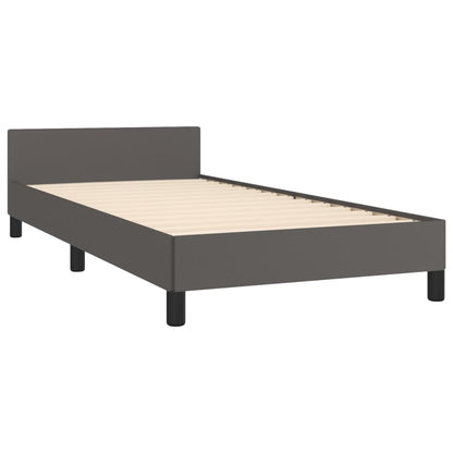 Estrutura de Cama Salu com Cabeceira em Couro Artificial Cinzento - 80x200cm - Design Moderno