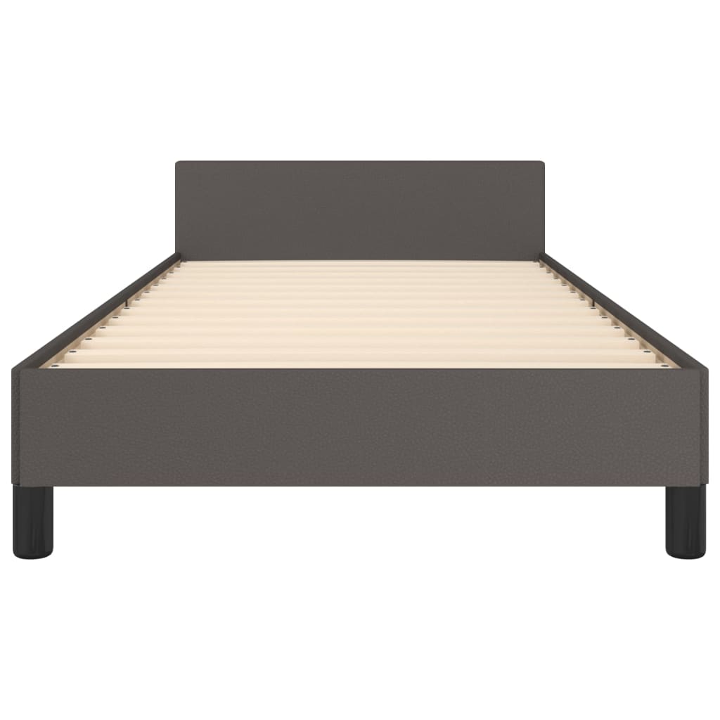 Estrutura de Cama Salu com Cabeceira em Couro Artificial Cinzento - 80x200cm - Design Moderno