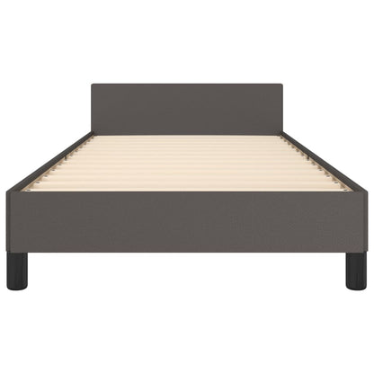 Estrutura de Cama Salu com Cabeceira em Couro Artificial Cinzento - 80x200cm - Design Moderno