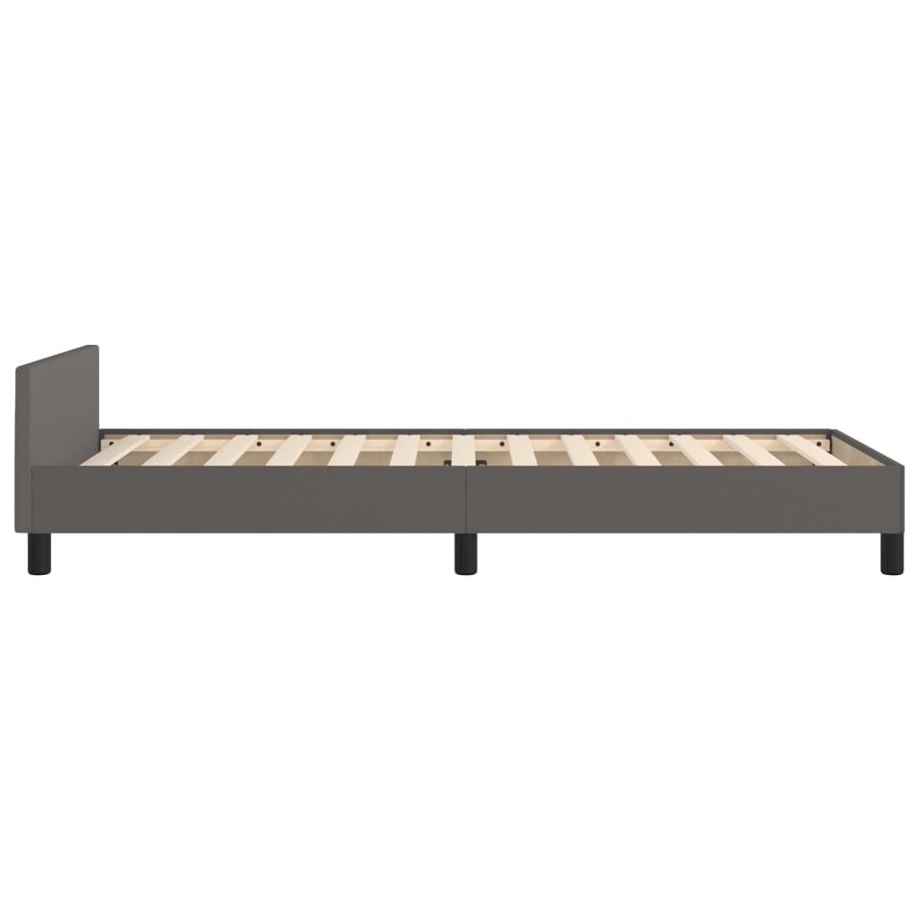 Estrutura de Cama Salu com Cabeceira em Couro Artificial Cinzento - 80x200cm - Design Moderno