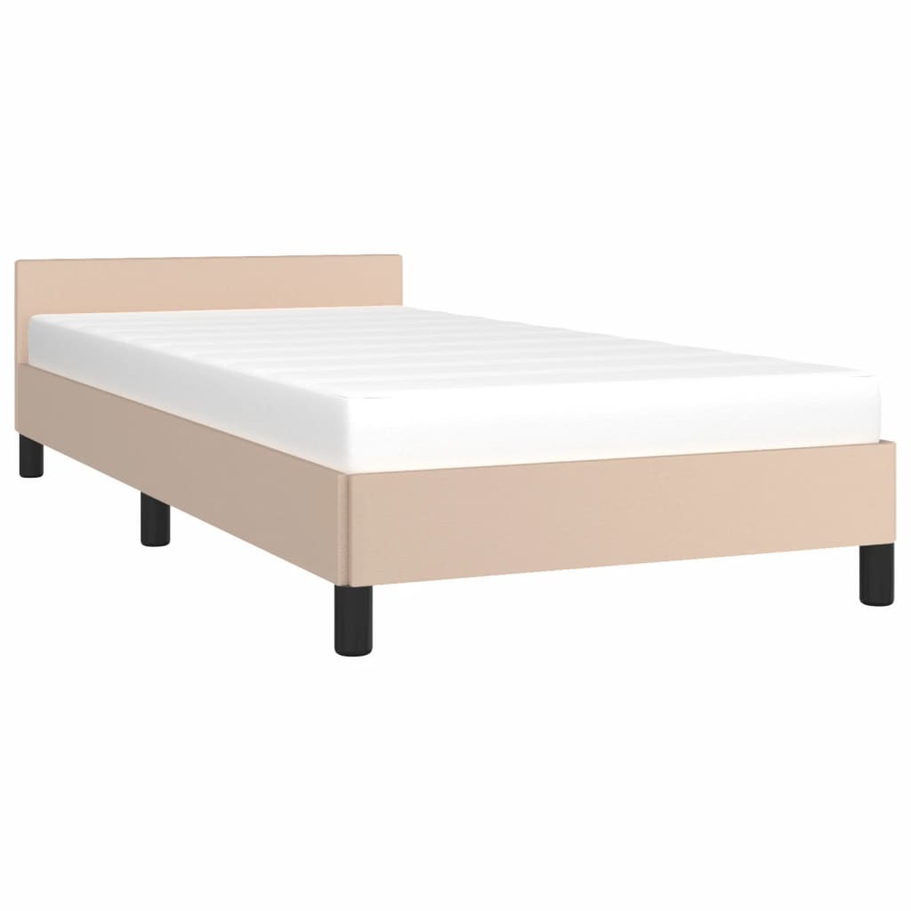 Estrutura de Cama Salu com Cabeceira em Couro Artificial Cappuccino - 80x200cm - Design Moderno