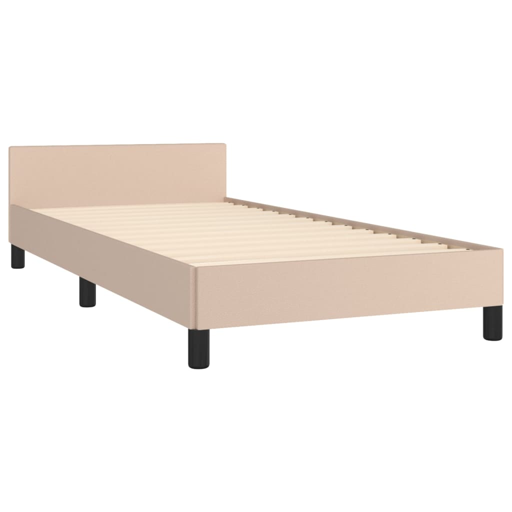 Estrutura de Cama Salu com Cabeceira em Couro Artificial Cappuccino - 80x200cm - Design Moderno