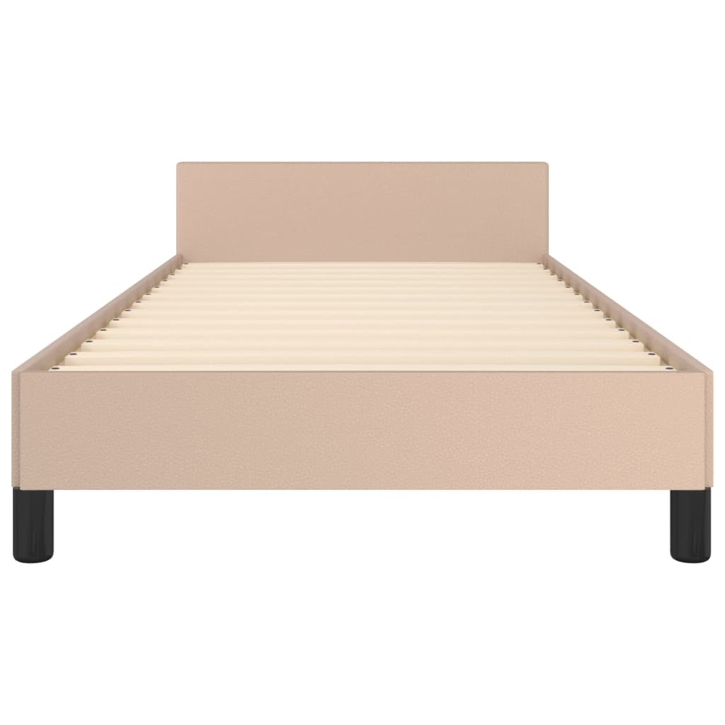 Estrutura de Cama Salu com Cabeceira em Couro Artificial Cappuccino - 80x200cm - Design Moderno