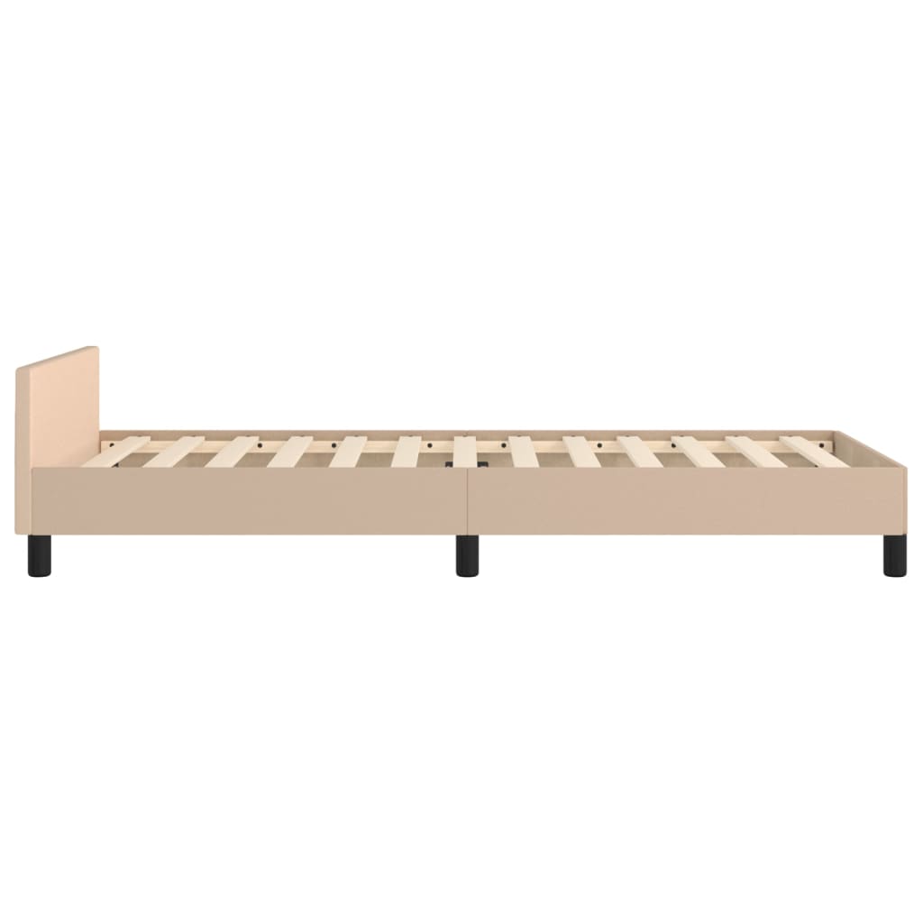 Estrutura de Cama Salu com Cabeceira em Couro Artificial Cappuccino - 80x200cm - Design Moderno