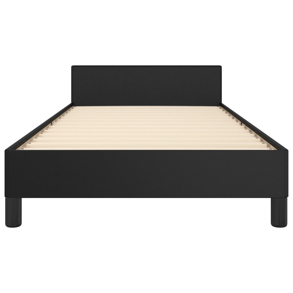 Estrutura de Cama Salu com Cabeceira em Couro Artificial Preto - 90x190cm - Design Moderno