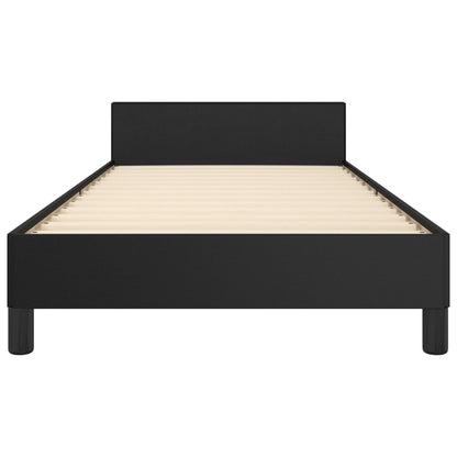 Estrutura de Cama Salu com Cabeceira em Couro Artificial Preto - 90x190cm - Design Moderno