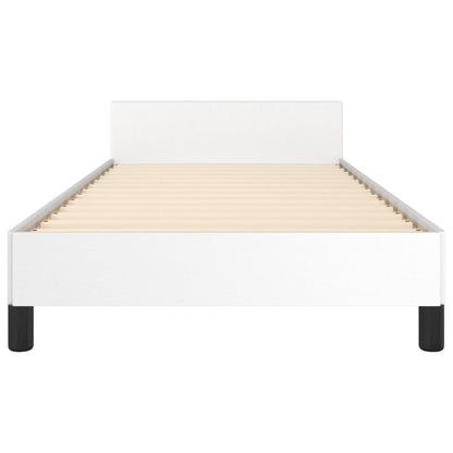 Estrutura de Cama Salu com Cabeceira em Couro Artificial Branco - 90x190cm - Design Moderno