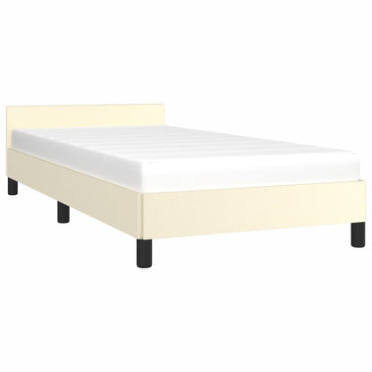 Estrutura de Cama Salu com Cabeceira em Couro Artificial Creme - 90x190cm - Design Moderno