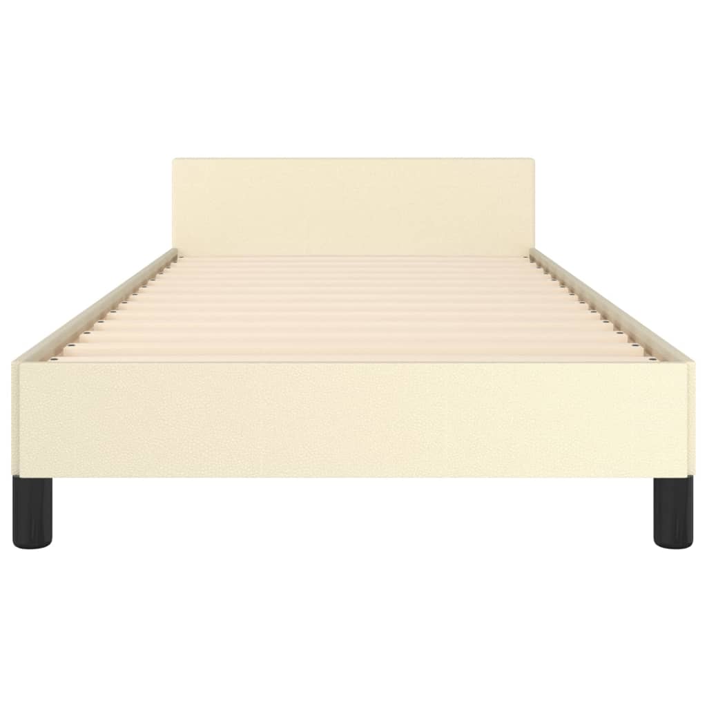 Estrutura de Cama Salu com Cabeceira em Couro Artificial Creme - 90x190cm - Design Moderno