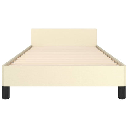 Estrutura de Cama Salu com Cabeceira em Couro Artificial Creme - 90x190cm - Design Moderno