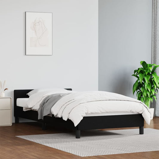 Estrutura de Cama Salu com Cabeceira em Couro Artificial Preto - 90x200cm - Design Moderno