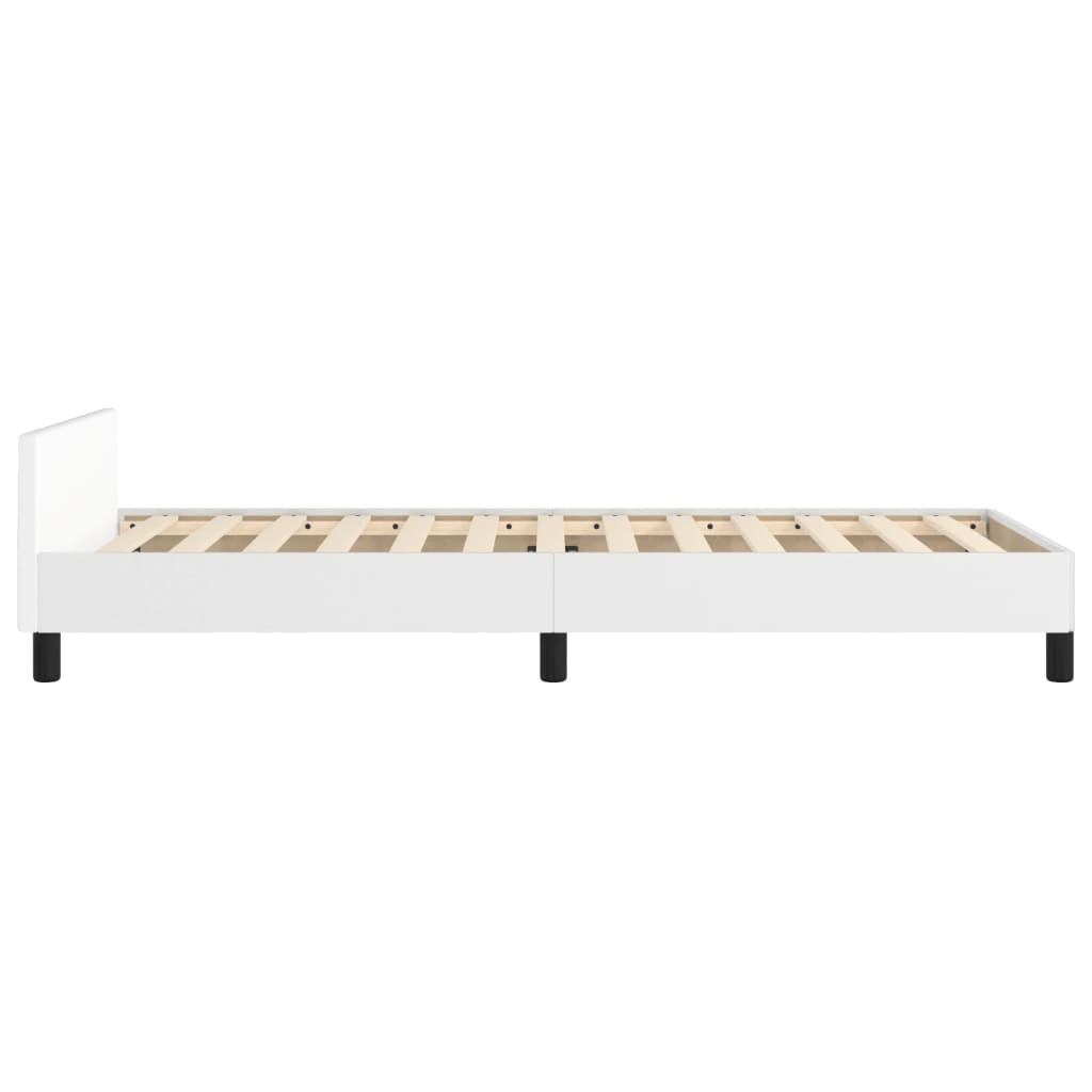 Estrutura de Cama Salu com Cabeceira em Couro Artificial Branco - 90x200cm - Design Moderno