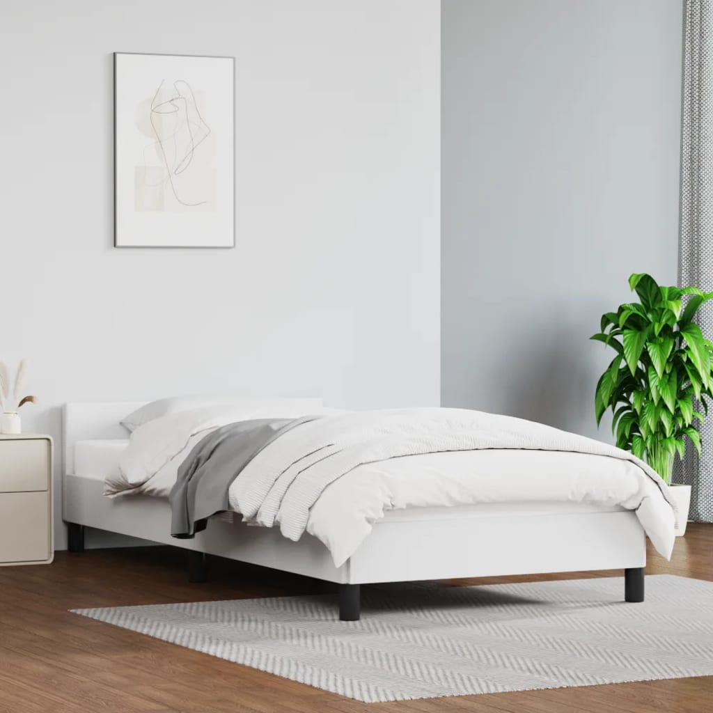 Estrutura de Cama Salu com Cabeceira em Couro Artificial Branco - 90x200cm - Design Moderno