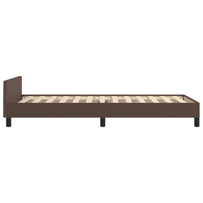 Estrutura de Cama Salu com Cabeceira em Couro Artificial Castanho - 90x200cm - Design Moderno