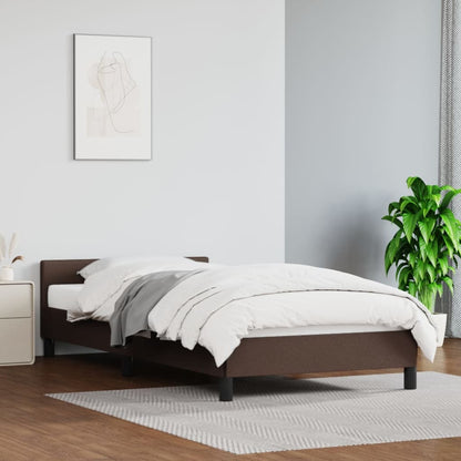 Estrutura de Cama Salu com Cabeceira em Couro Artificial Castanho - 90x200cm - Design Moderno