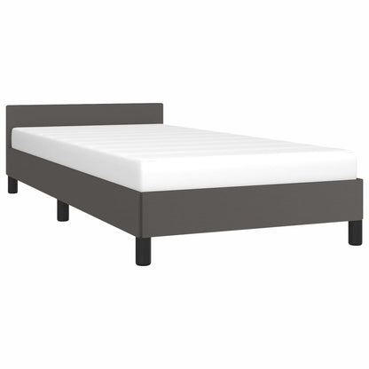 Estrutura de Cama Salu com Cabeceira em Couro Artificial Cinzento - 90x200cm - Design Moderno