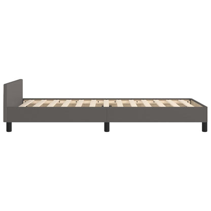 Estrutura de Cama Salu com Cabeceira em Couro Artificial Cinzento - 90x200cm - Design Moderno