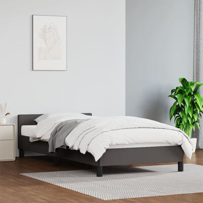 Estrutura de Cama Salu com Cabeceira em Couro Artificial Cinzento - 90x200cm - Design Moderno