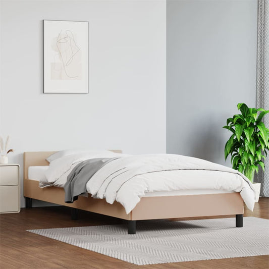 Estrutura de Cama Salu com Cabeceira em Couro Artificial Cappuccino - 90x200cm - Design Moderno