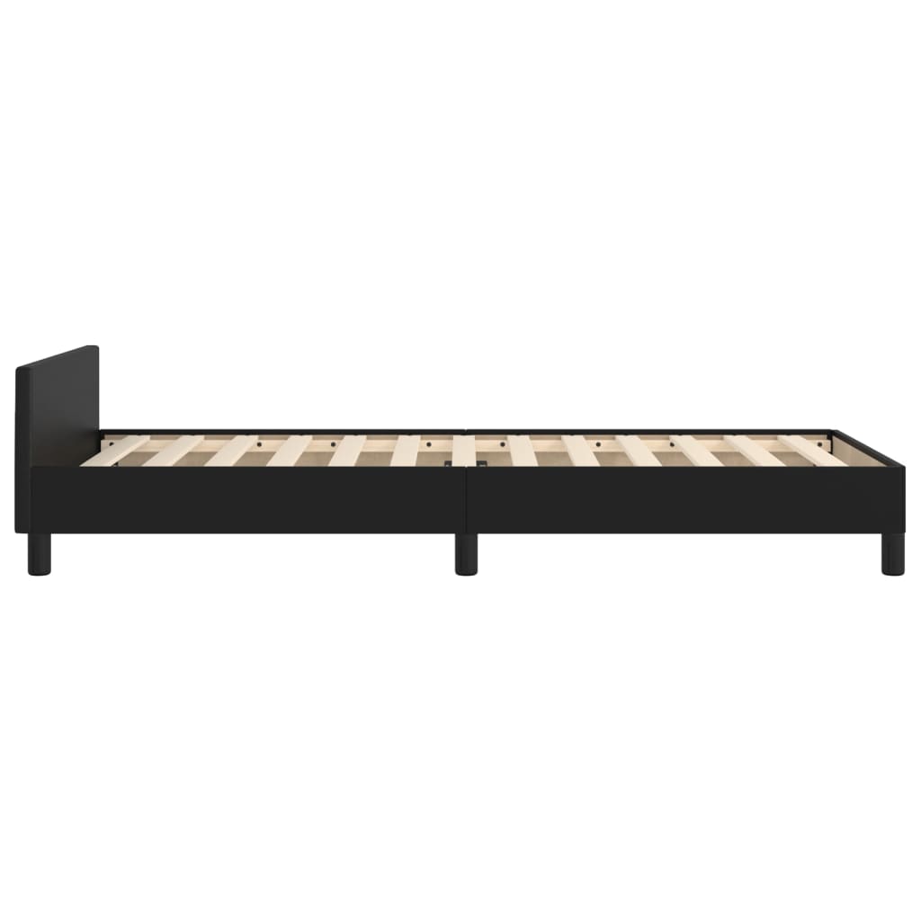 Estrutura de Cama Salu com Cabeceira em Couro Artificial Preto - 100x200cm - Design Moderno