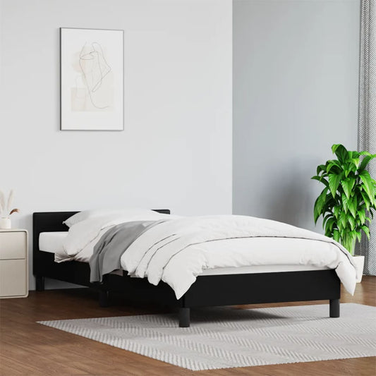 Estrutura de Cama Salu com Cabeceira em Couro Artificial Preto - 100x200cm - Design Moderno