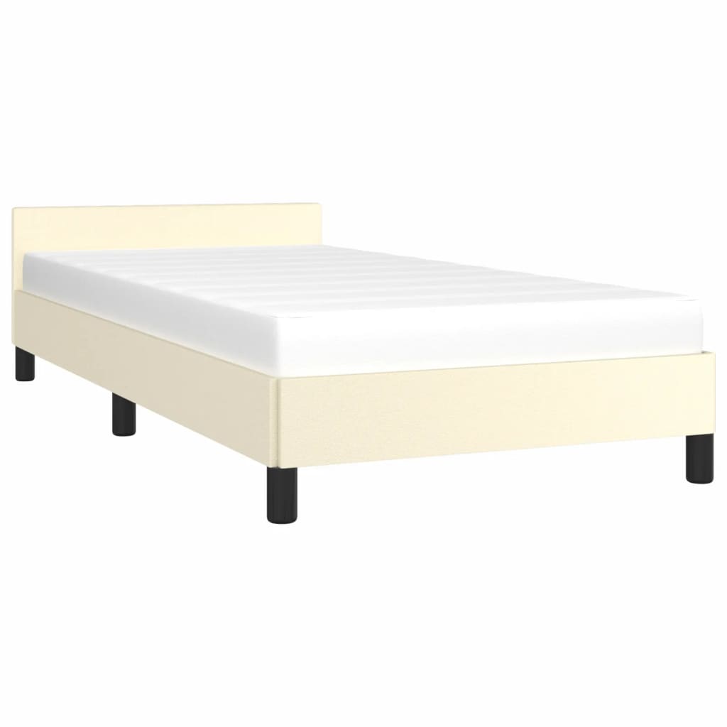 Estrutura de cama c/ cabeceira couro artificial 100x200cm creme