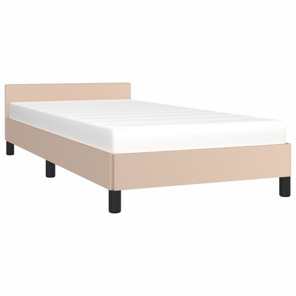 Estrutura de Cama Salu com Cabeceira em Couro Artificial Cappuccino - 100x200cm - Design Moderno