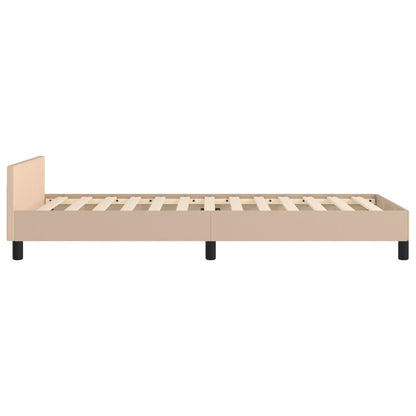 Estrutura de Cama Salu com Cabeceira em Couro Artificial Cappuccino - 100x200cm - Design Moderno