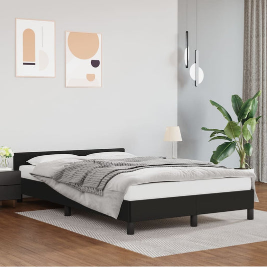 Estrutura de Cama Salu com Cabeceira em Couro Artificial Preto - 120x200cm - Design Moderno