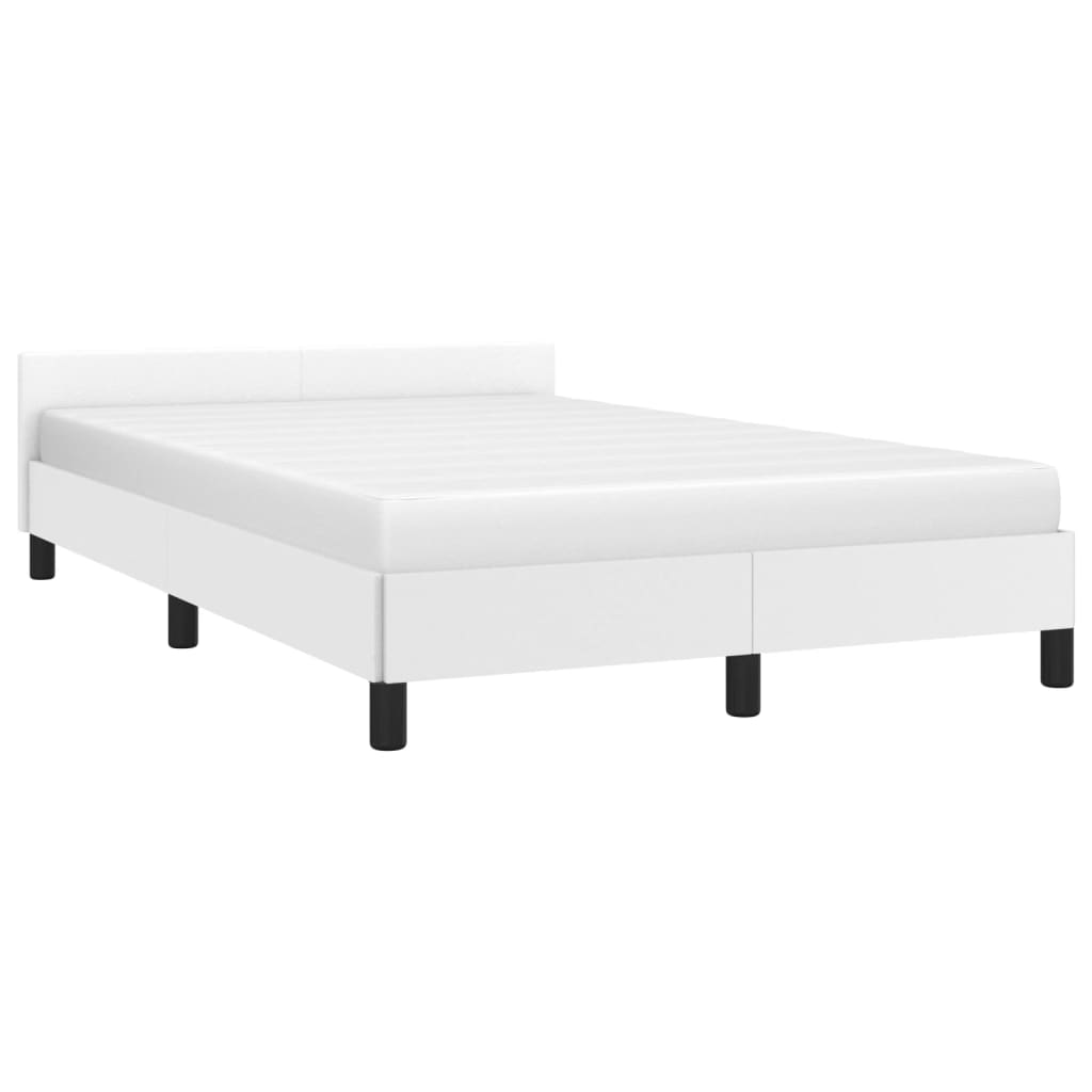 Estrutura de Cama Salu com Cabeceira em Couro Artificial Branco - 120x200cm - Design Moderno