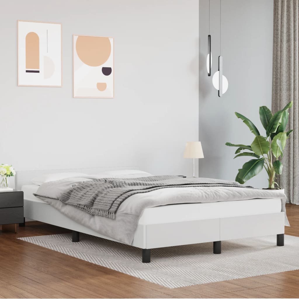 Estrutura de Cama Salu com Cabeceira em Couro Artificial Branco - 120x200cm - Design Moderno