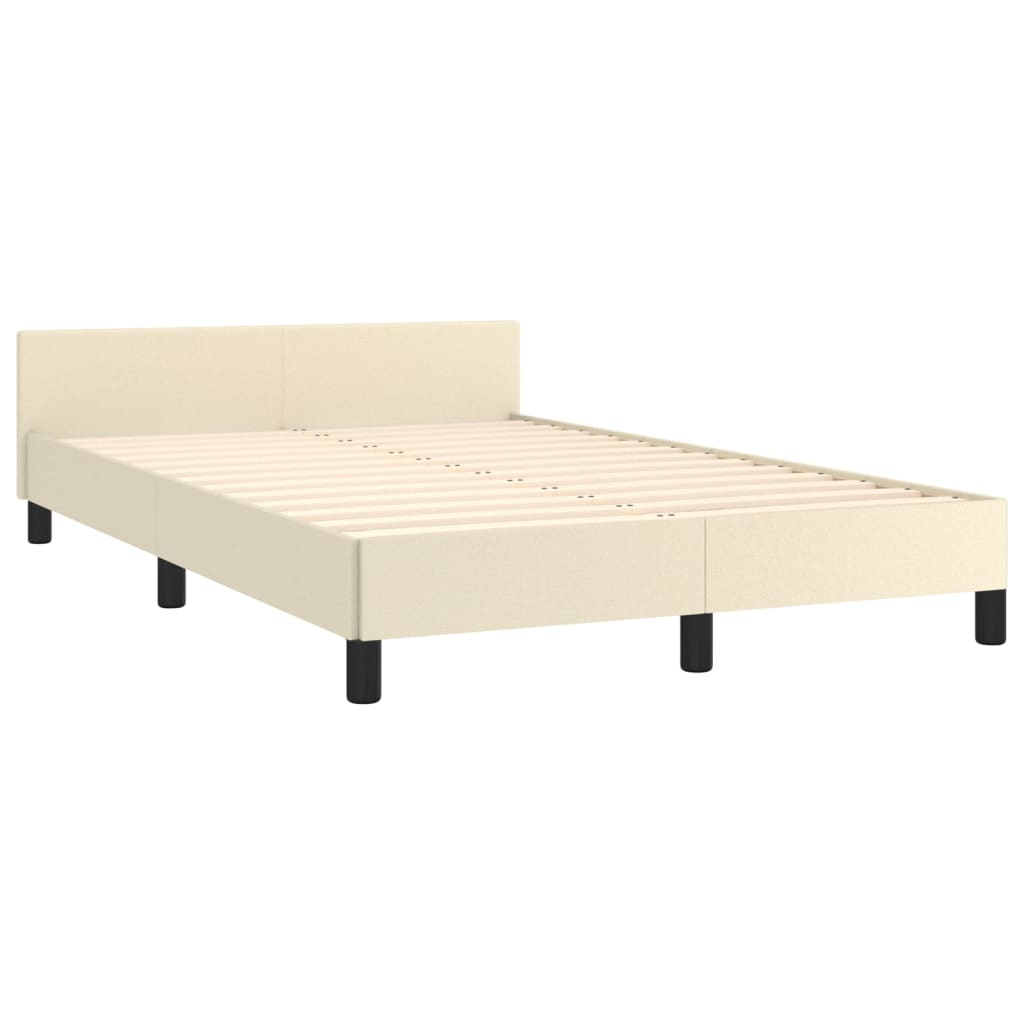 Estrutura de Cama Salu com Cabeceira em Couro Artificial Creme - 120x200cm - Design Moderno