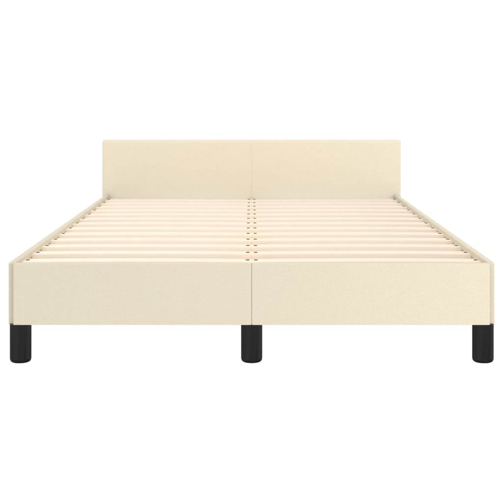 Estrutura de Cama Salu com Cabeceira em Couro Artificial Creme - 120x200cm - Design Moderno