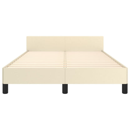 Estrutura de Cama Salu com Cabeceira em Couro Artificial Creme - 120x200cm - Design Moderno