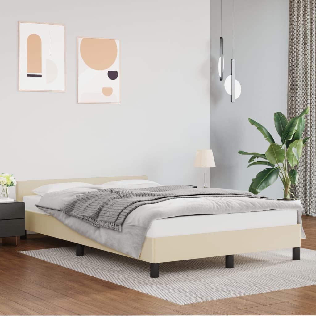 Estrutura de Cama Salu com Cabeceira em Couro Artificial Creme - 120x200cm - Design Moderno