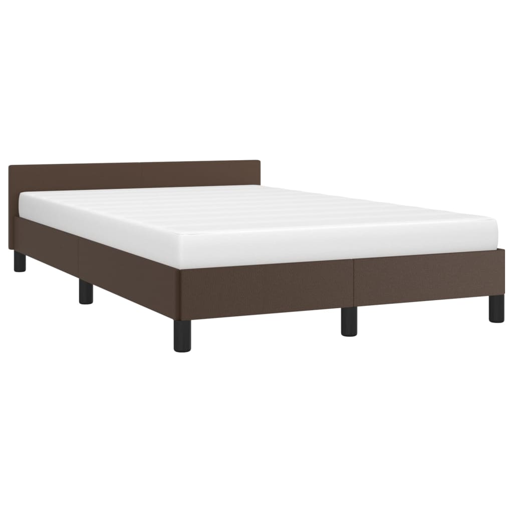 Estrutura de Cama Salu com Cabeceira em Couro Artificial Castanho - 120x200cm - Design Moderno