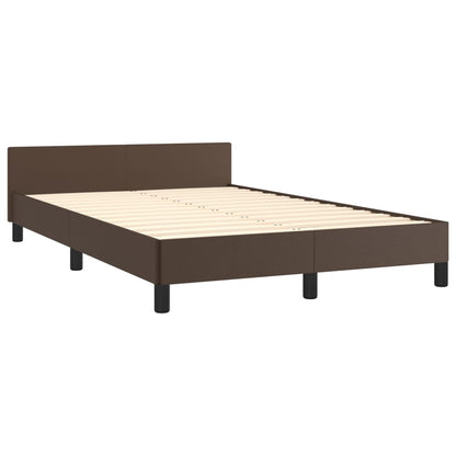 Estrutura de Cama Salu com Cabeceira em Couro Artificial Castanho - 120x200cm - Design Moderno