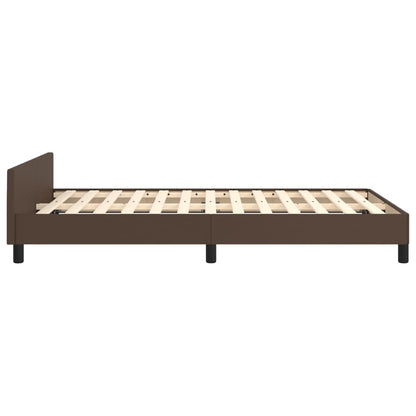 Estrutura de Cama Salu com Cabeceira em Couro Artificial Castanho - 120x200cm - Design Moderno