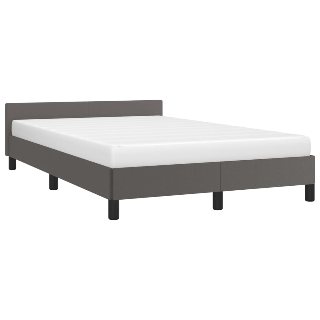 Estrutura de Cama Salu com Cabeceira em Couro Artificial Cinzento - 120x200cm - Design Moderno